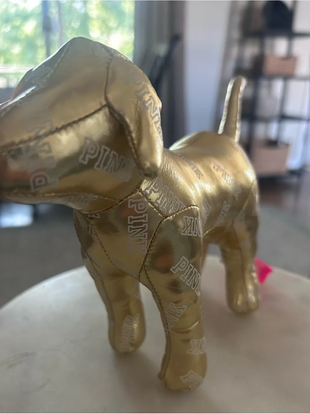 PINK Victoria's Secret Gold Metallic Dog Figurine with Pink Tag